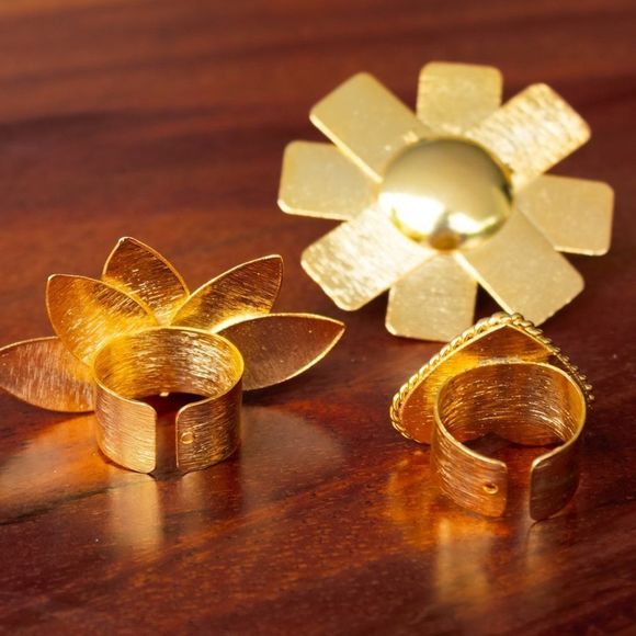 Handmade open ring adjustable gold plated new heart flower daisy - Picture 4 of 7